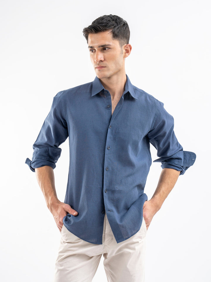 Brumano Ready To Wear Shirts Men 1 Piece Cotton Blue Airy Linen Blended Shirt 0-31-025-4119 - Summer Collection