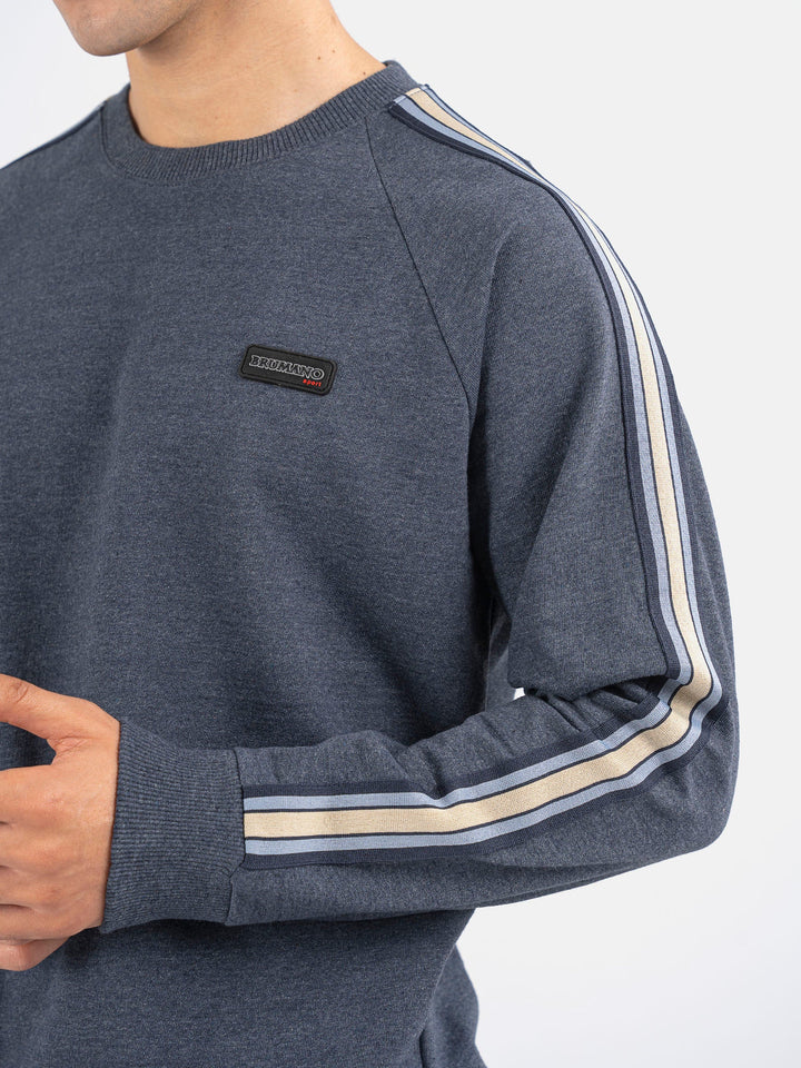Brumano Ready To Wear Solids Cotton 1 Piece Men Blue Melange Crew Neck Sweatshirt With Detailing 0-45-024-4257 - Winter Collection