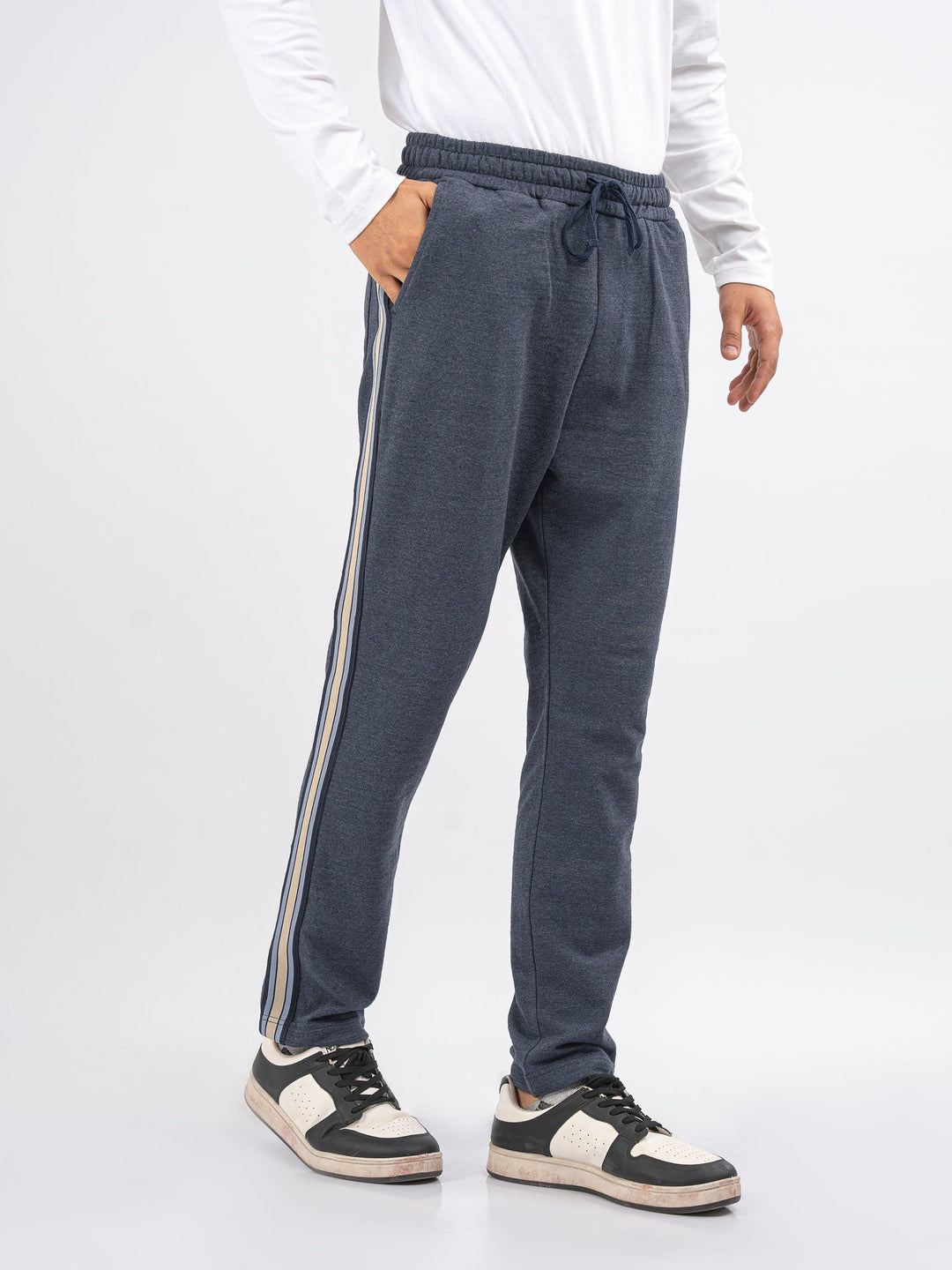 Brumano Mens Trouser RTW Solids Cotton Blue With Contrasting Casual Collection