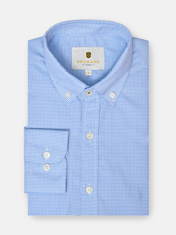 Brumano Ready To Wear Shirts Men 1 Piece Cotton Blue Micro Gingham Button Down Shirt Luxe 0-32-025-1120 - Summer Collection