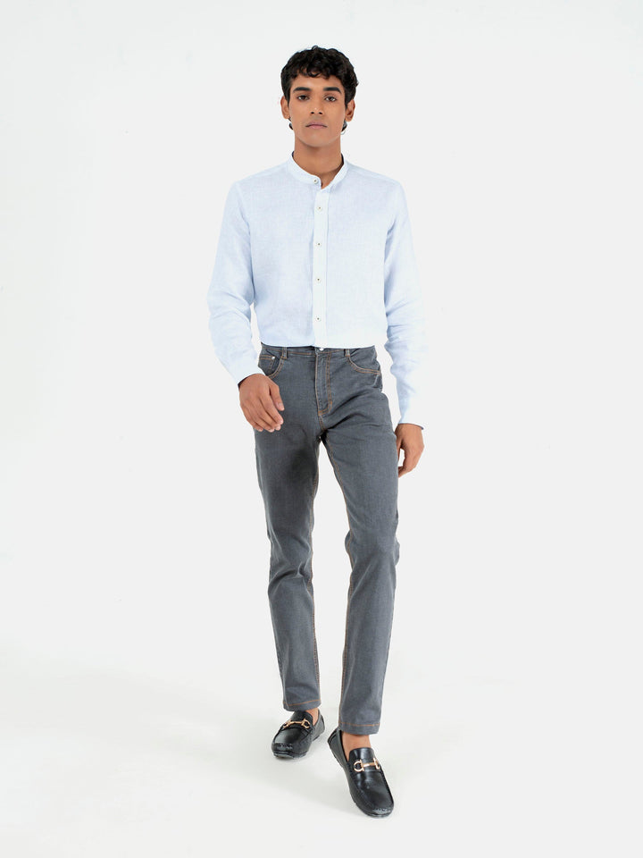 Brumano Ready To Wear Shirts Men 1 Piece Cotton Blue Pinstriped Mao Collar Linen Shirt 0-31-023-2190 - Summer Collection