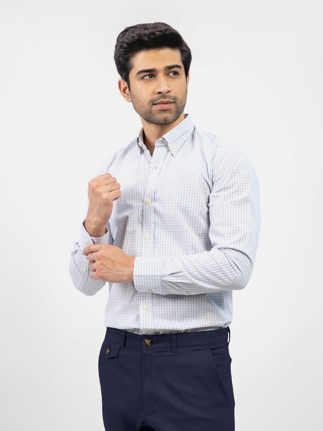 Brumano Ready To Wear Shirts Men 1 Piece Cotton Blue & Beige Checkered Formal Shirt 0-31-024-2357 - Summer Collection