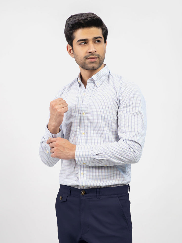 Brumano Ready To Wear Shirts Men 1 Piece Cotton Blue & Beige Checkered Formal Shirt 0-31-024-2357 - Summer Collection