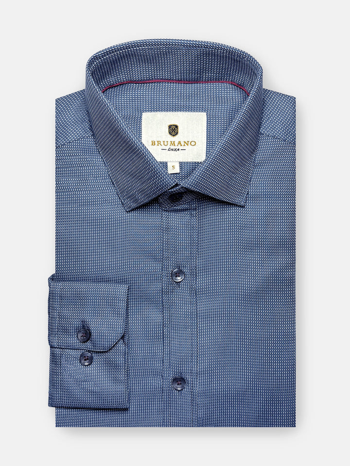 Brumano Ready To Wear Shirts Men 1 Piece Cotton Blue & Black Dobby Structured Shirt 0-32-025-4541 - Summer Collection