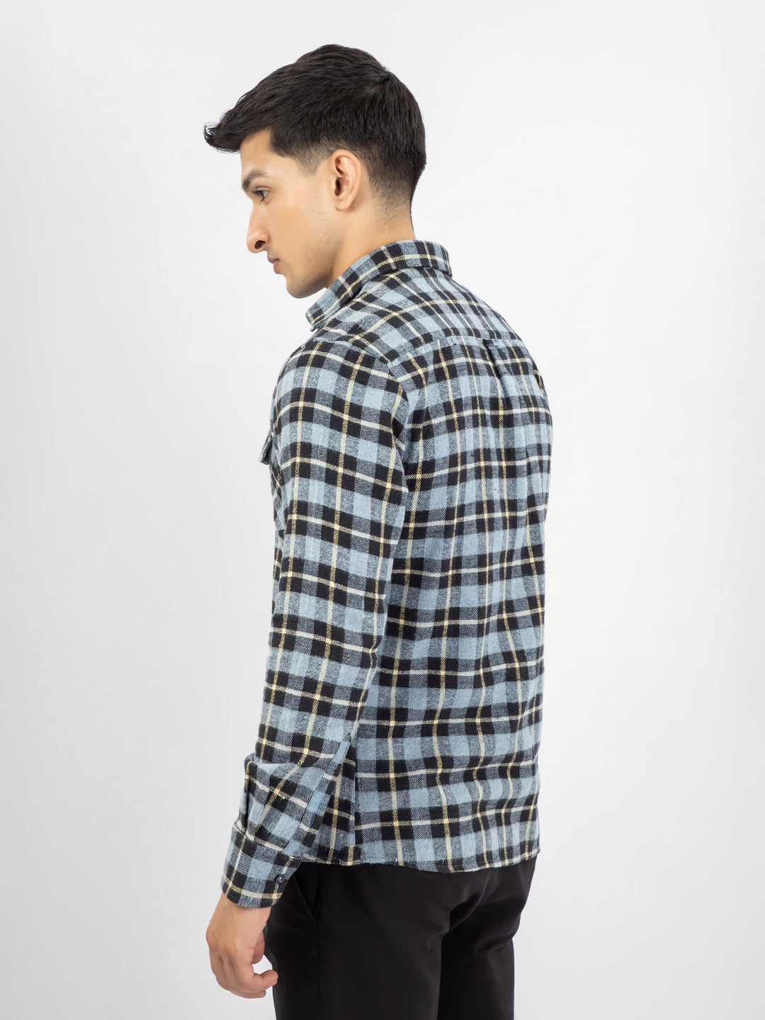 Brumano Ready To Wear Shirts Men 1 Piece Cotton Blue & Black Heavy Flannel Checkered Shirt 0-31-025-3923 - Summer Collection