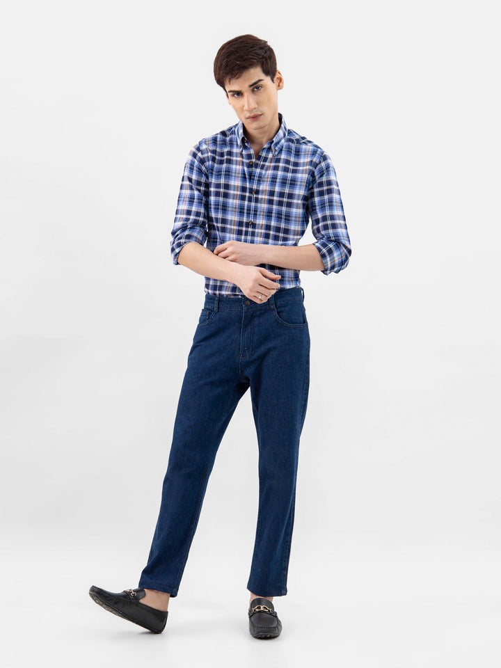 Brumano Ready To Wear Shirts Men 1 Piece Cotton Blue & Black Seersucked Checkered Shirt 0-31-024-3399 - Summer Collection