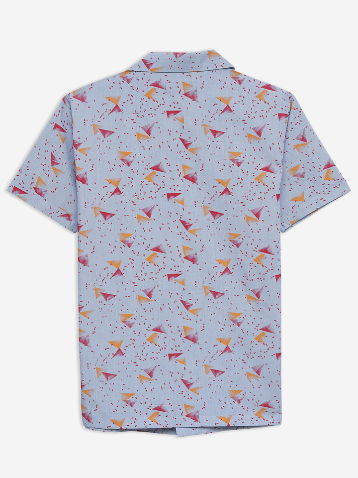 Brumano Ready To Wear Shirts Men 1 Piece Cotton Blue & Red Abstract Printed Half Sleeve Cuban Collar Shirt 0-33-024-3237 - Summer Collection