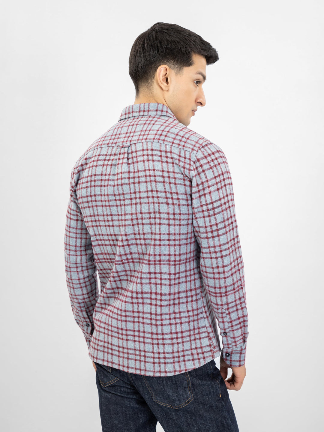 Brumano Ready To Wear Shirts Men 1 Piece Cotton Blue & Red Flannel Checkered Shirt 0-31-025-3922 - Summer Collection