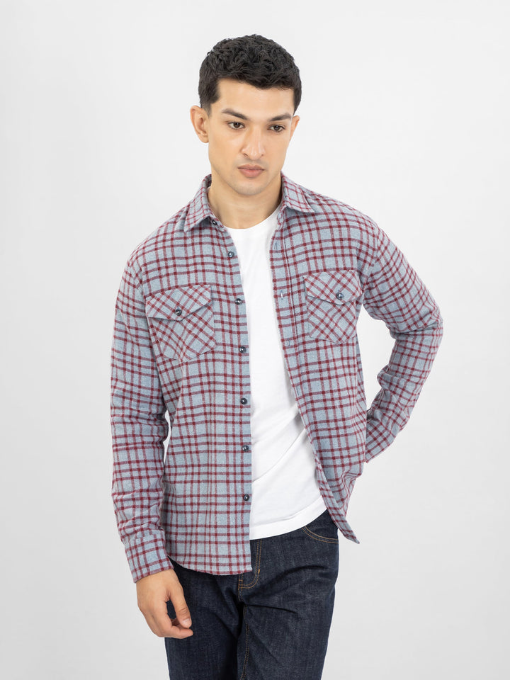 Brumano Ready To Wear Shirts Men 1 Piece Cotton Blue & Red Flannel Checkered Shirt 0-31-025-3922 - Summer Collection