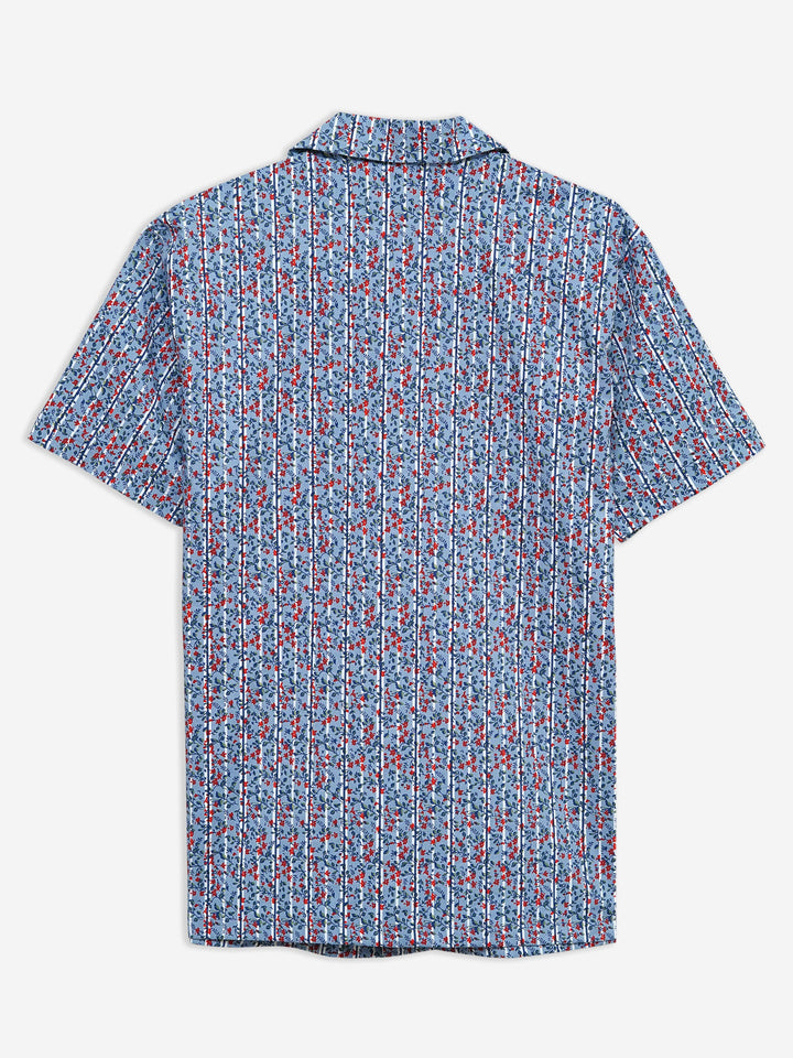 Brumano Ready To Wear Shirts Men 1 Piece Cotton Blue & Red Printed Half Sleeve Cuban Collar Shirt 0-33-024-3225 - Summer Collection