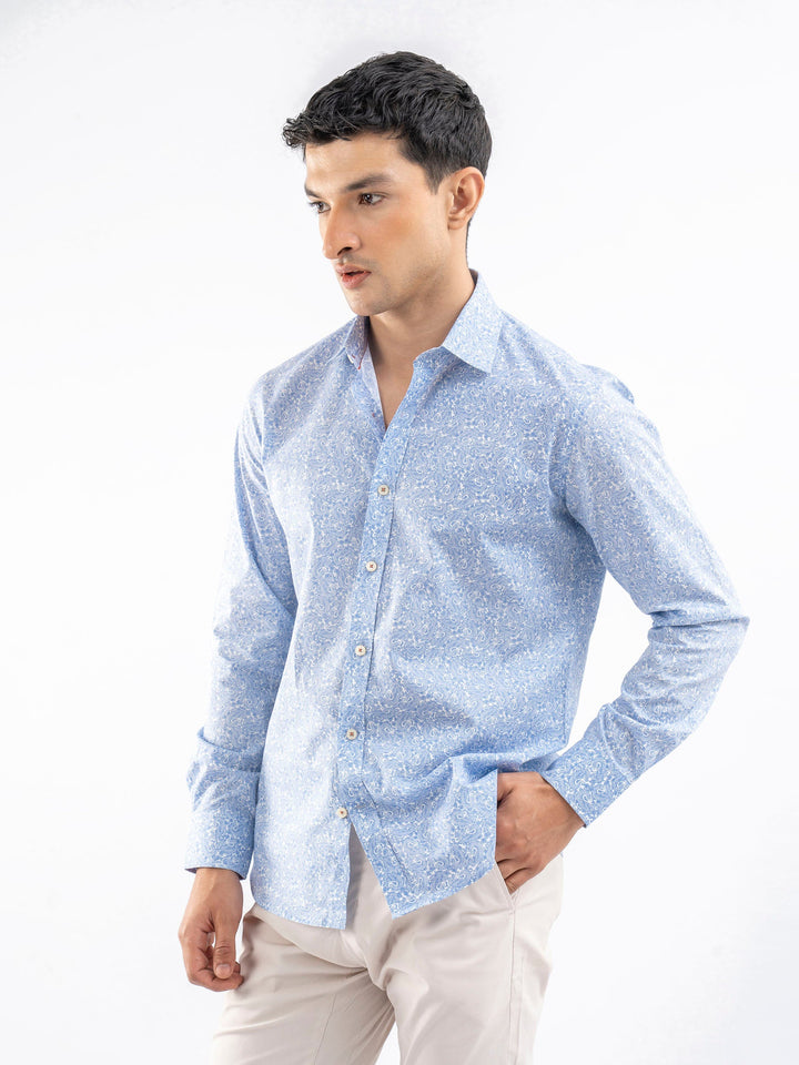 Brumano Ready To Wear Shirts Men 1 Piece Cotton Blue & White Paisley Printed Shirt 0-31-025-3658 - Summer Collection