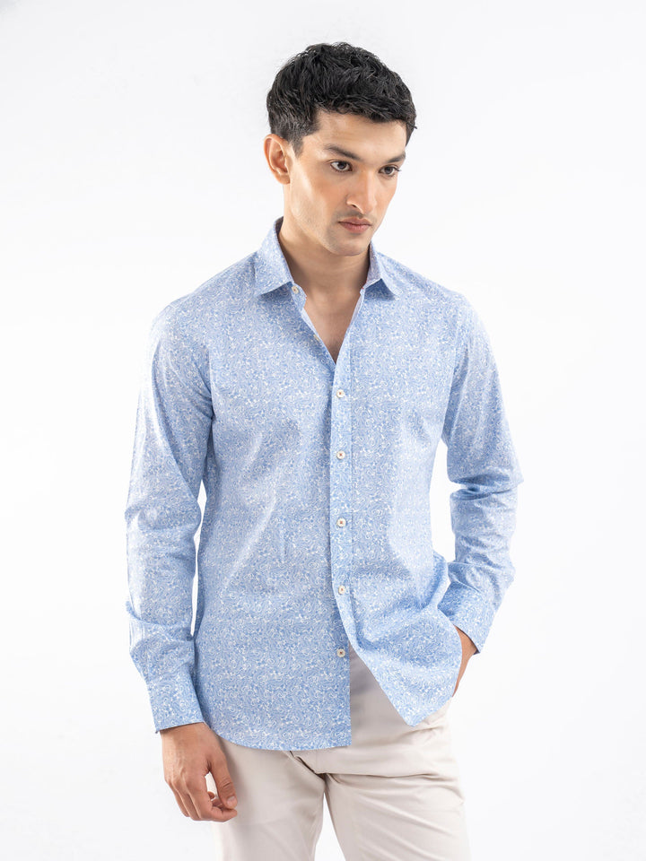 Brumano Ready To Wear Shirts Men 1 Piece Cotton Blue & White Paisley Printed Shirt 0-31-025-3658 - Summer Collection