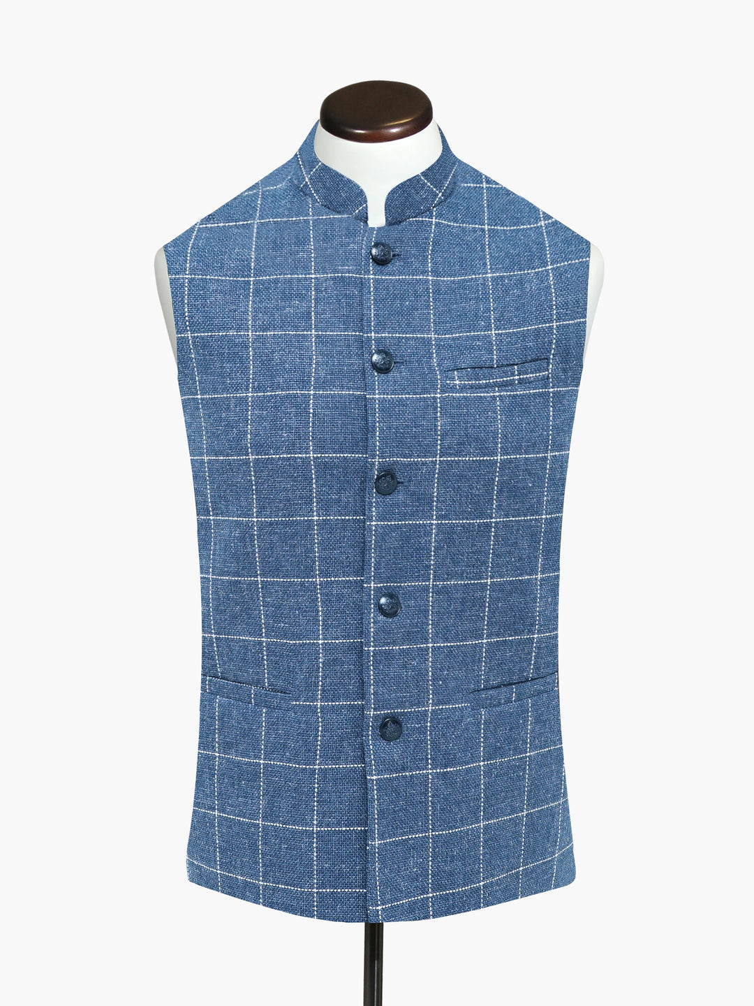 Brumano Mens Waist Coats RTW Solids Cotton Waistcoat Blue N White Sartoria Casual Collection