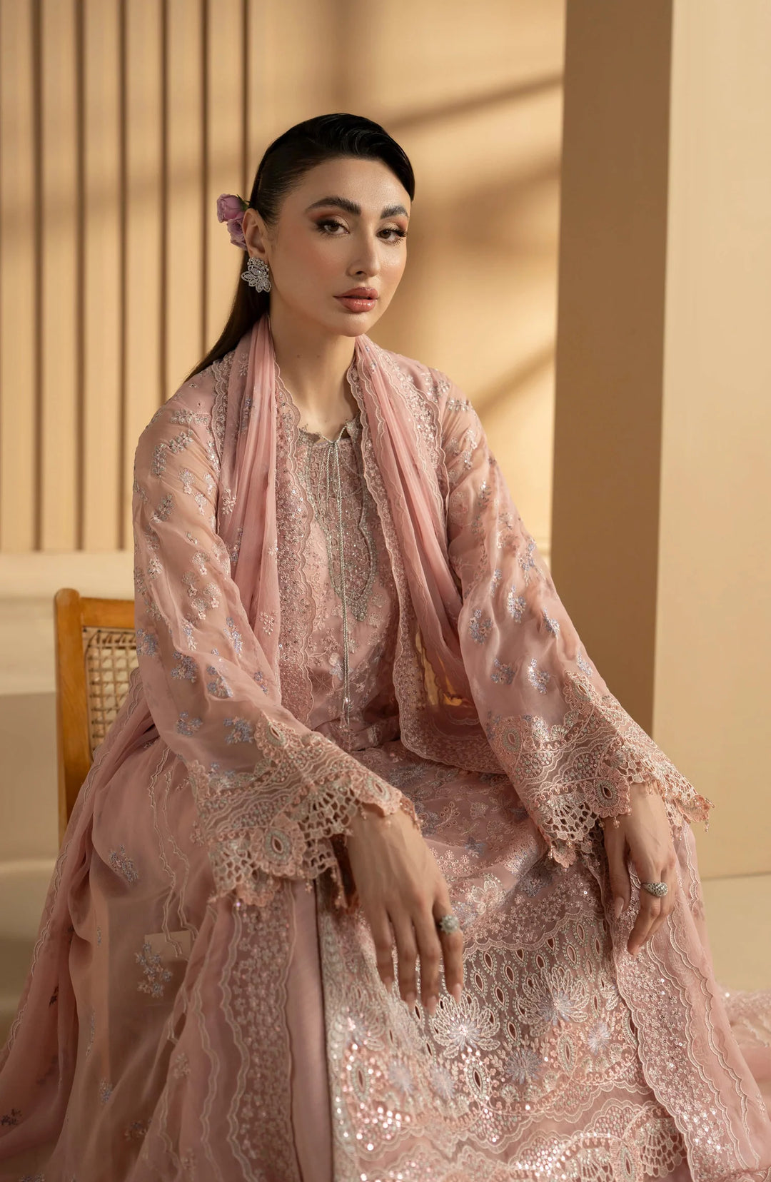 Purkashish by Lavish Premium Unstitched Embroidered Chiffon 3 Piece Suit LVP26UCP Blush Rose D-02 - Wedding Collection