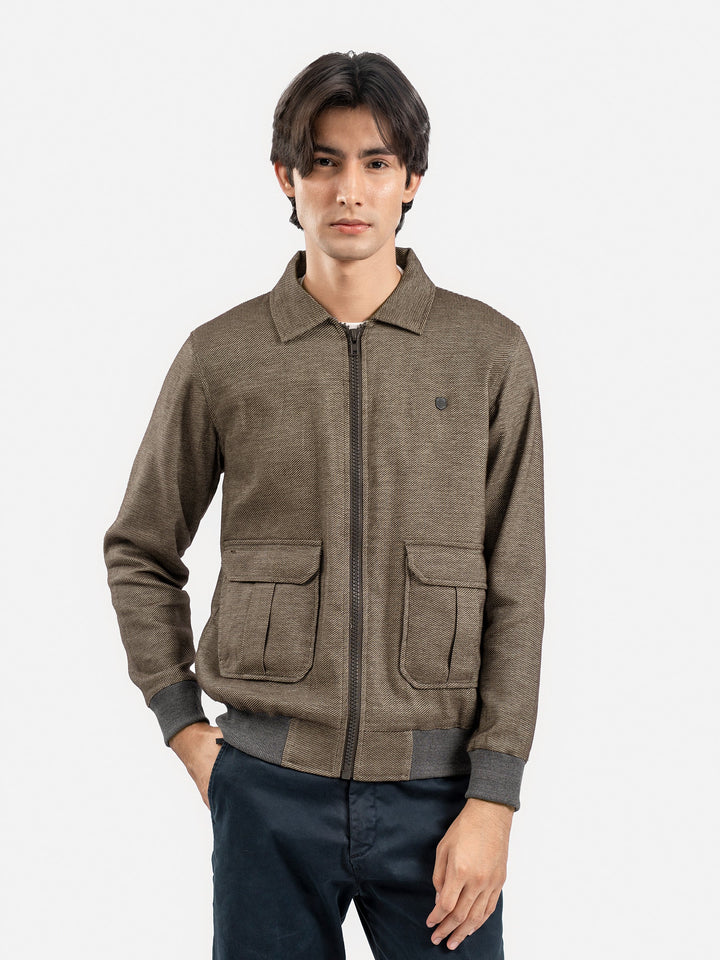 Brumano Mens RTW Solids Cotton 1 Piece Brown Jacket With Cargo Pocket Winter Collection
