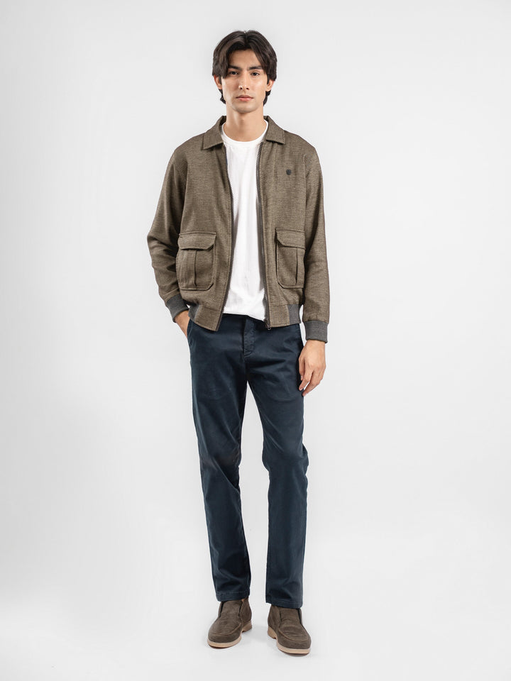 Brumano Mens RTW Solids Cotton 1 Piece Brown Jacket With Cargo Pocket Winter Collection
