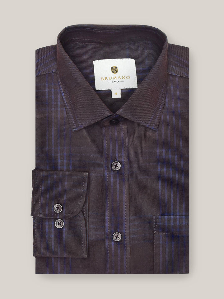 Brumano Ready To Wear Shirts Men 1 Piece Cotton Brown Corduroy Checkered Shirt Exclusive 0-32-023-2110 - Summer Collection