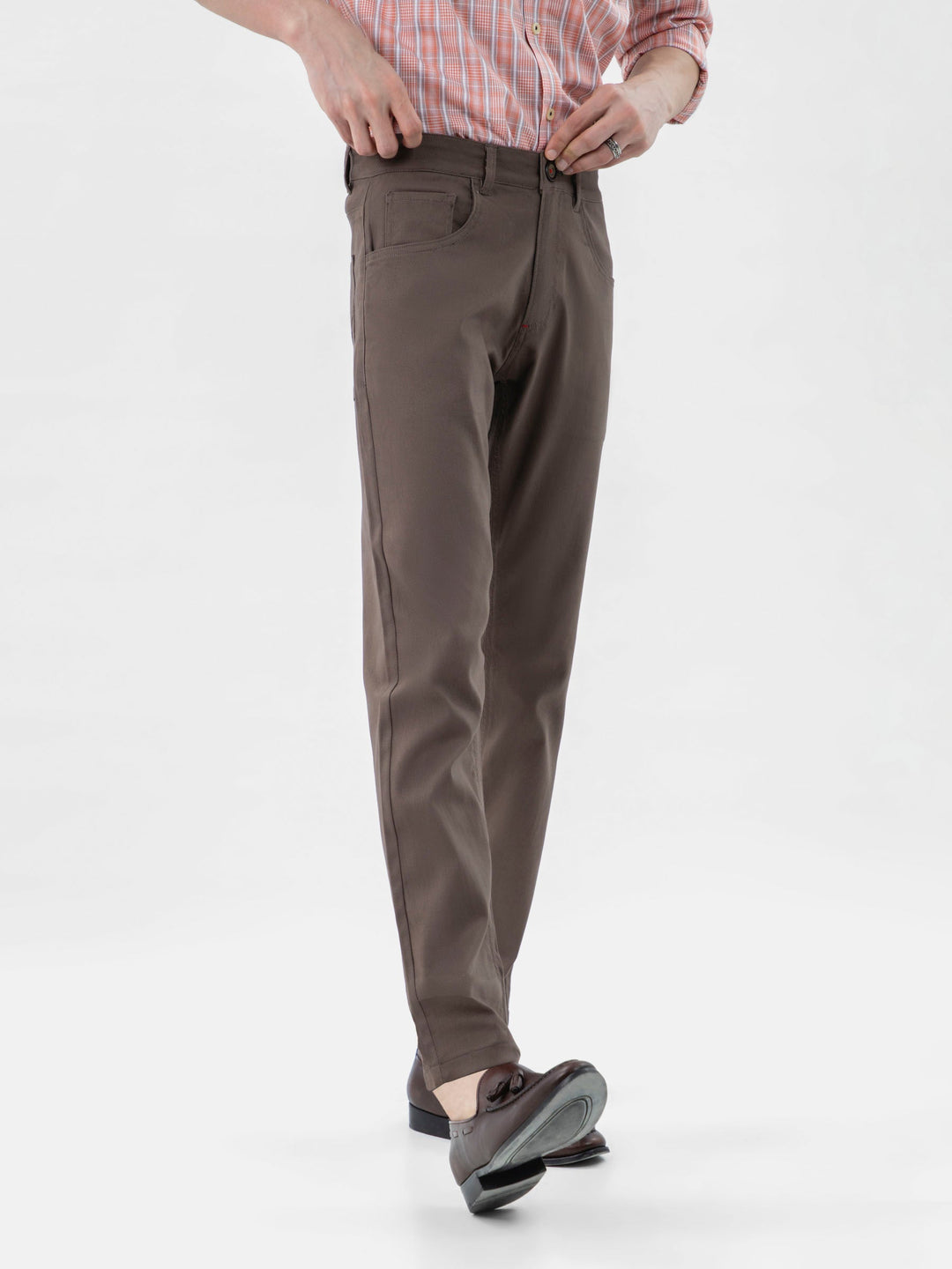 Brumano Solids Dobby Trouser Brown Dobby Structured Five Pocket Trouser