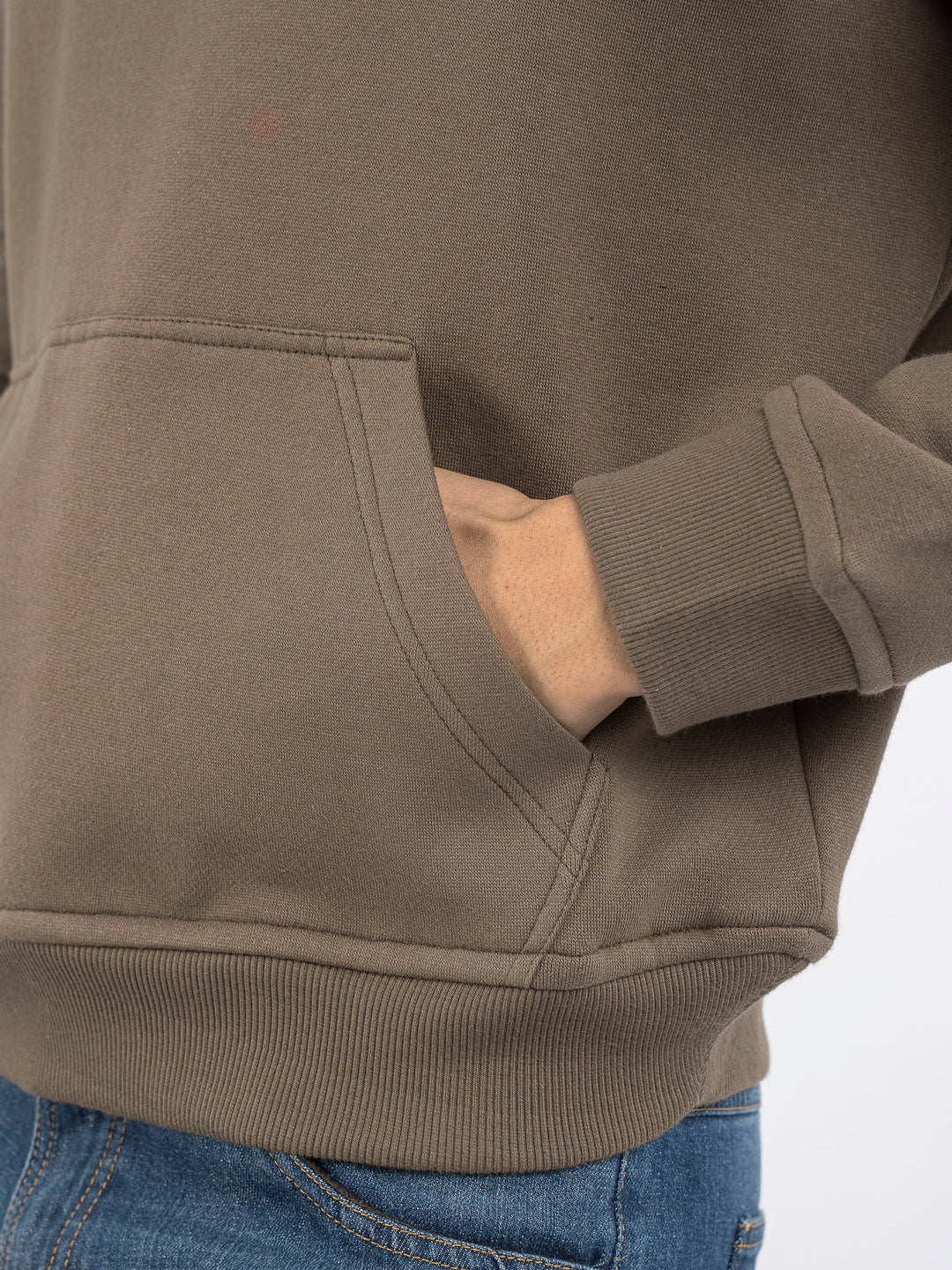 Brumano Embroidered Fleece Brown Embroidered Relaxed Fit Hoodie - Winter Collection