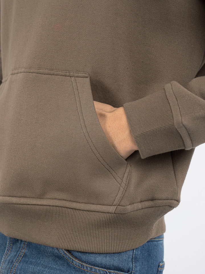 Brumano Embroidered Fleece Brown Embroidered Relaxed Fit Hoodie - Winter Collection