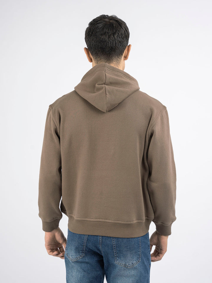 Brumano Embroidered Fleece Brown Embroidered Relaxed Fit Hoodie - Winter Collection