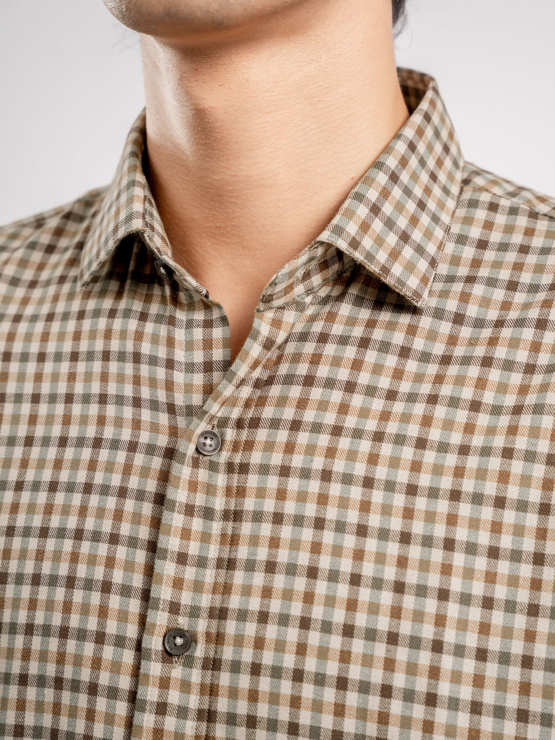 Brumano Ready To Wear Shirts Men 1 Piece Cotton Brown Flannel Gingham Checkered Shirt 0-31-025-4468 - Summer Collection