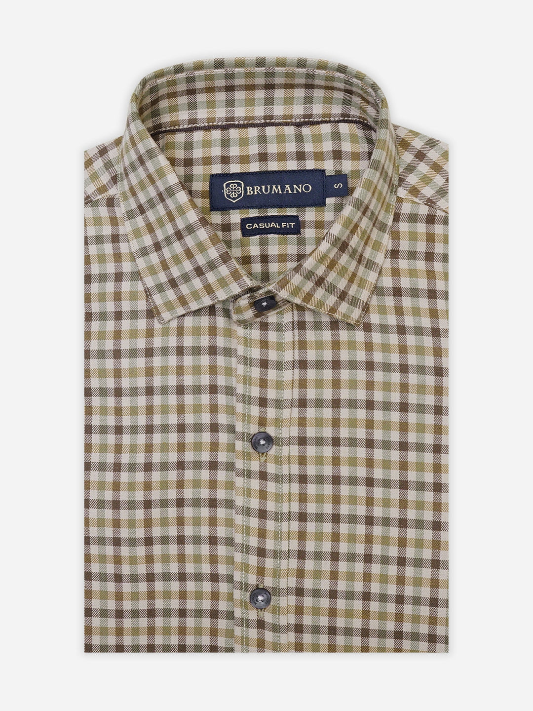 Brumano Ready To Wear Shirts Men 1 Piece Cotton Brown Flannel Gingham Checkered Shirt 0-31-025-4468 - Summer Collection