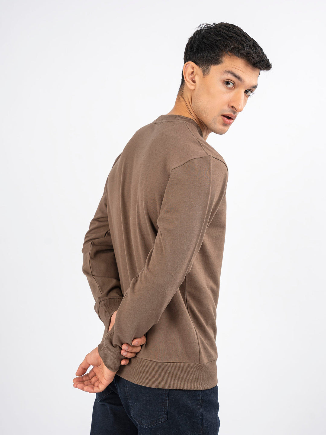 Brumano Ready To Wear Solids Cotton 1 Piece Men Brown Long Sleeve Crew neck Sweatshirt 0-45-024-4217 - Winter Collection