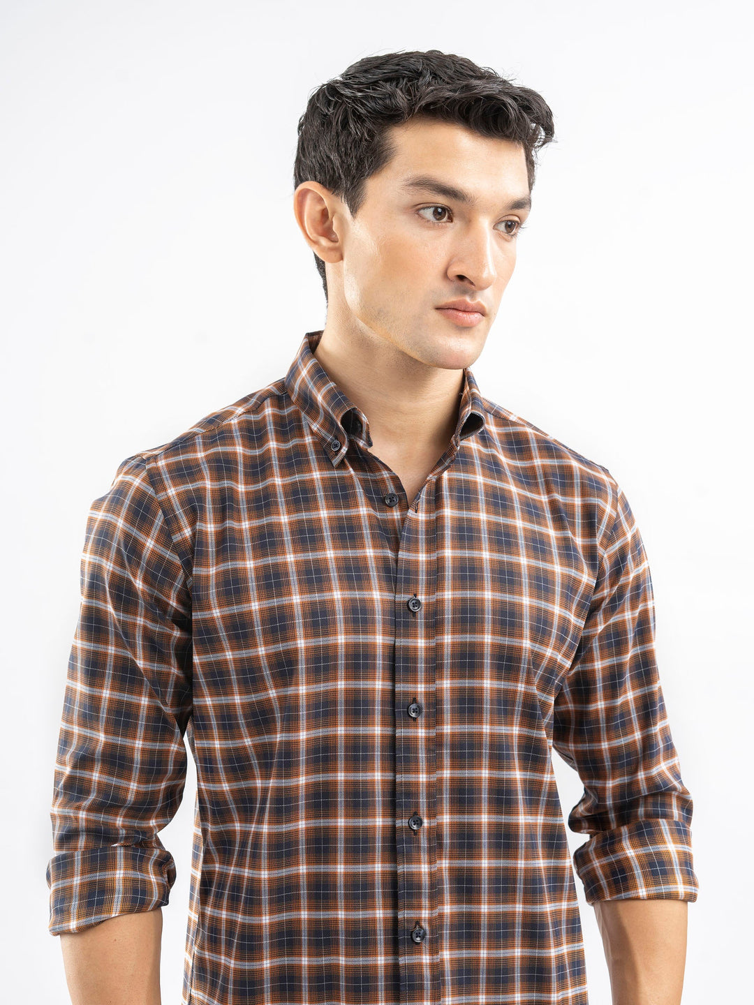 Brumano Ready To Wear Shirts Men 1 Piece Cotton Brown Structured Checkered Shirt 0-31-025-4495 - Summer Collection