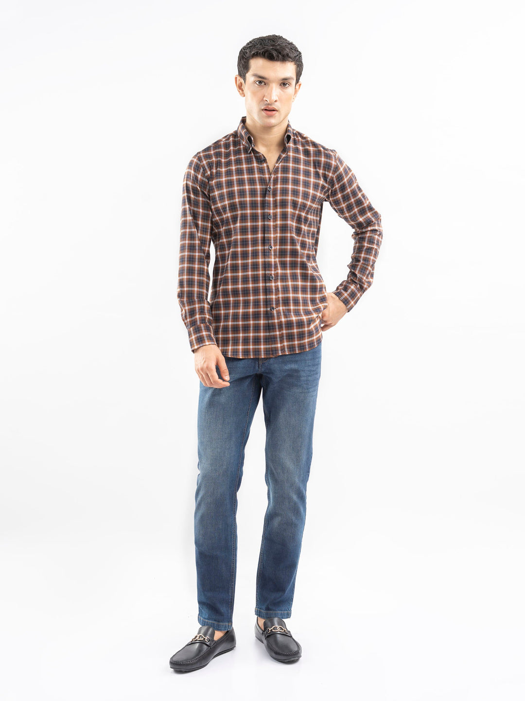 Brumano Ready To Wear Shirts Men 1 Piece Cotton Brown Structured Checkered Shirt 0-31-025-4495 - Summer Collection