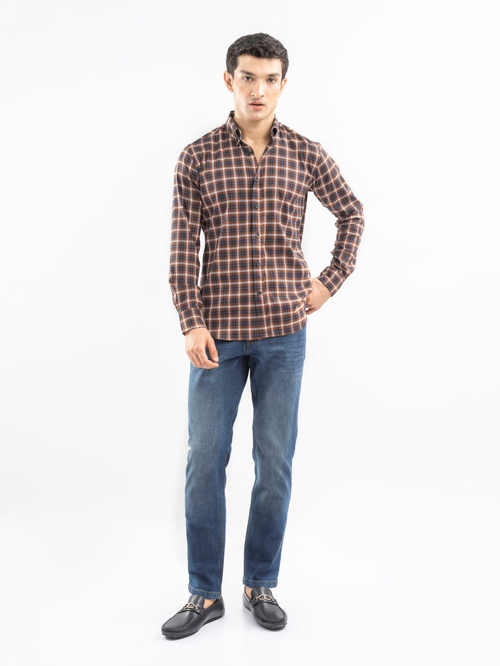 Brumano Ready To Wear Shirts Men 1 Piece Cotton Brown Structured Checkered Shirt 0-31-025-4495 - Summer Collection
