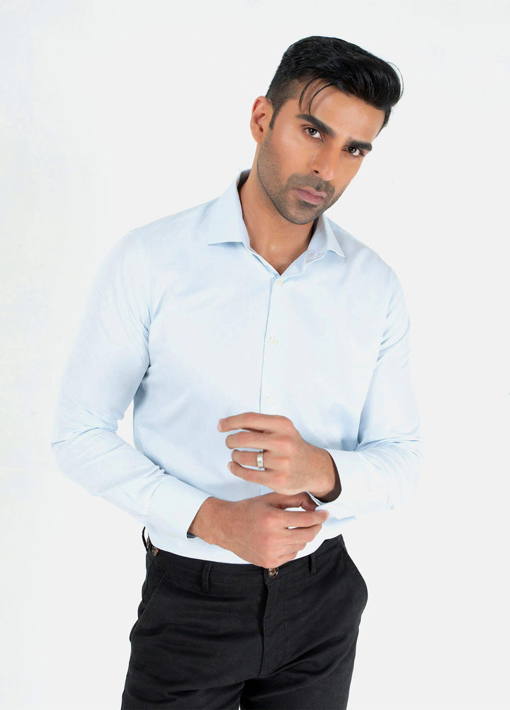 Brumano Ready To Wear Solids Cotton 1 Piece Men Blue Jacquard Patterned Silk Shirt 0-32-023-1657 - Winter Collection