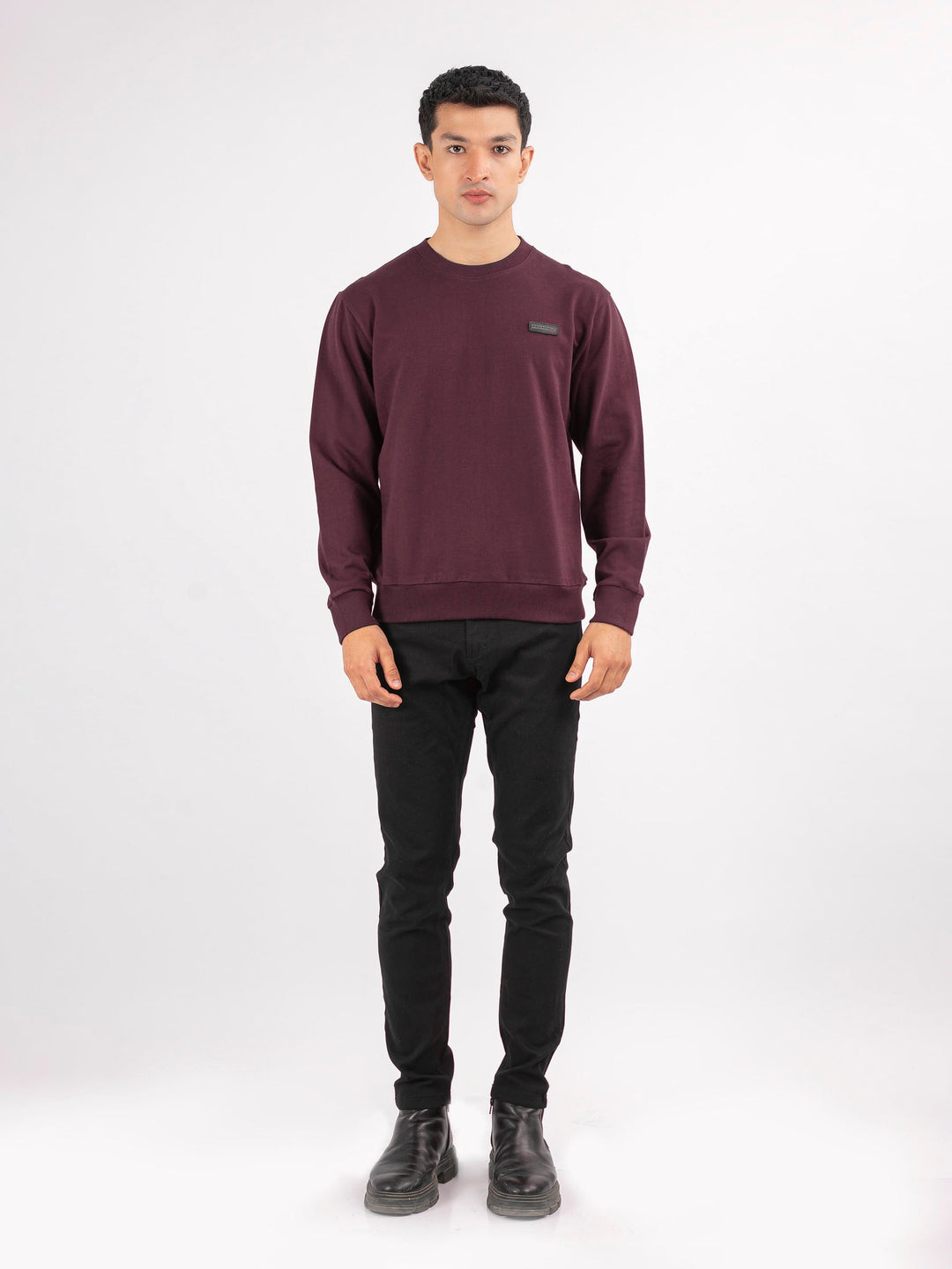 Brumano Ready To Wear Solids Cotton 1 Piece Men Burgundy Long Sleeve Crew neck Sweatshirt 0-45-024-4300 - Winter Collection