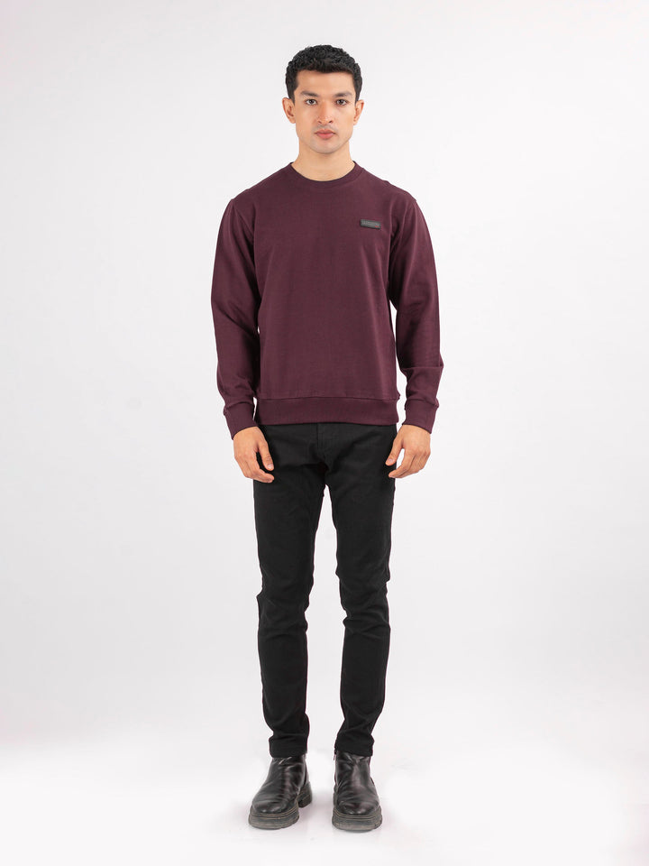 Brumano Ready To Wear Solids Cotton 1 Piece Men Burgundy Long Sleeve Crew neck Sweatshirt 0-45-024-4300 - Winter Collection