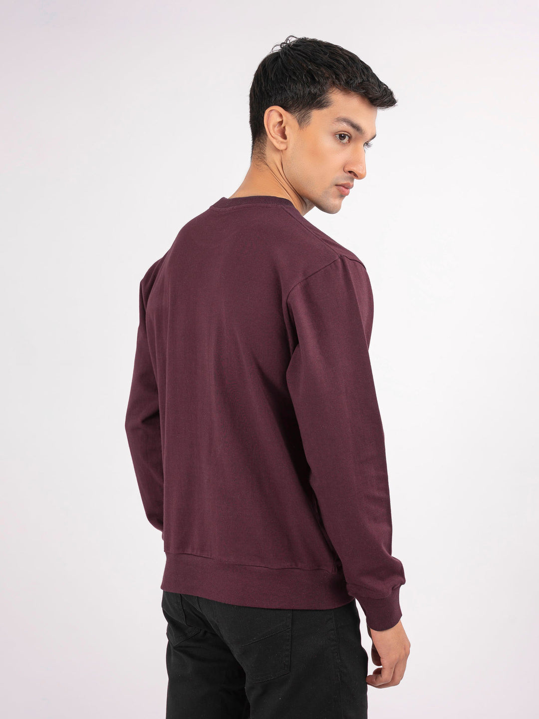 Brumano Ready To Wear Solids Cotton 1 Piece Men Burgundy Long Sleeve Crew neck Sweatshirt 0-45-024-4300 - Winter Collection