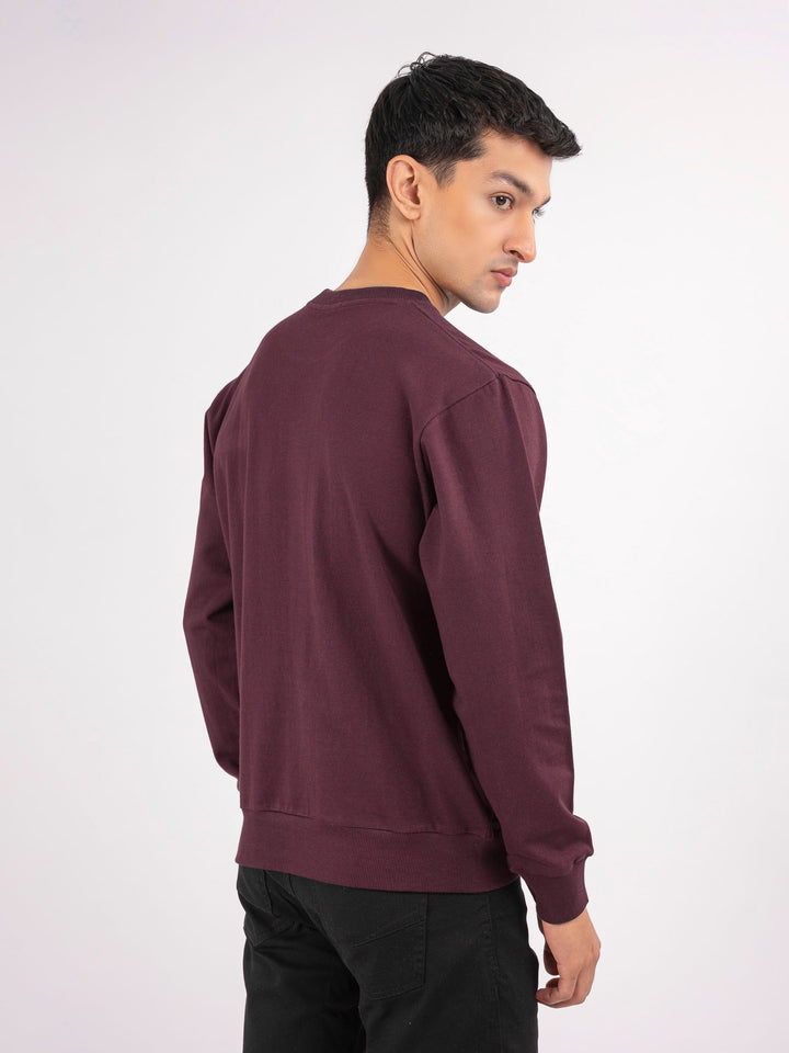 Brumano Ready To Wear Solids Cotton 1 Piece Men Burgundy Long Sleeve Crew neck Sweatshirt 0-45-024-4300 - Winter Collection