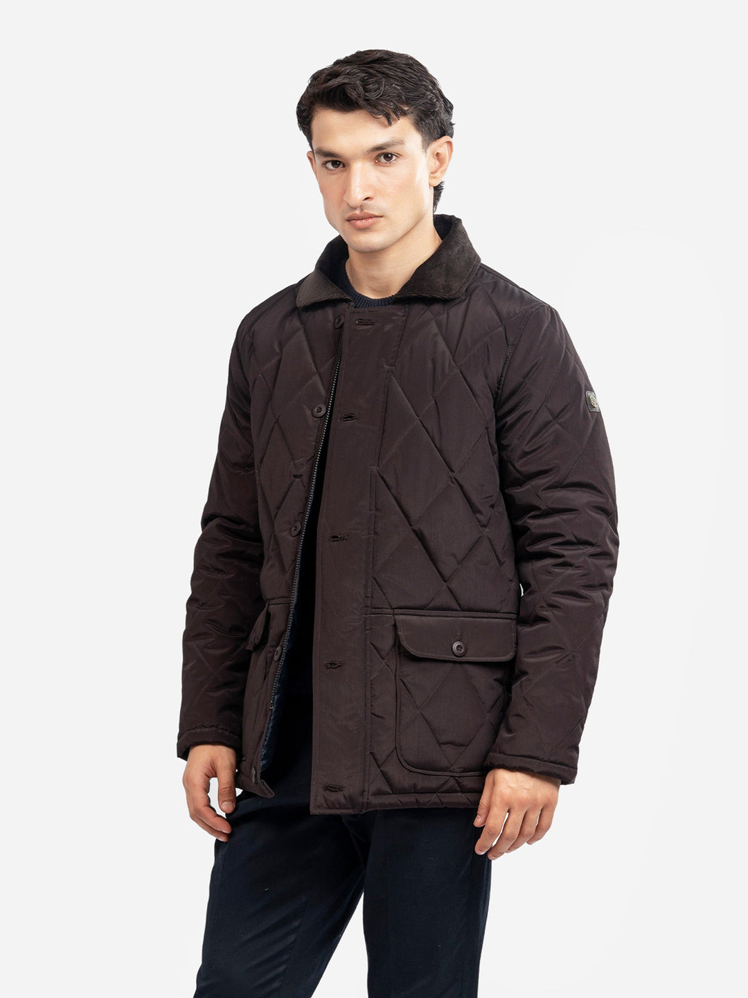 Brumano Mens RTW Solids Poly 1 Piece Burgundy Sportsquilt With Corduroy Collar Winter Collection