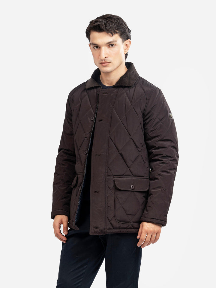 Brumano Mens RTW Solids Poly 1 Piece Burgundy Sportsquilt With Corduroy Collar Winter Collection