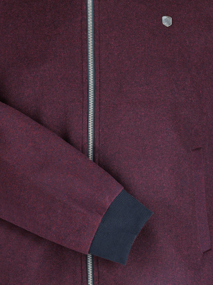 Brumano Mens RTW Solids Wool Jacket Burgundy Bomber Jacket Winter Collection