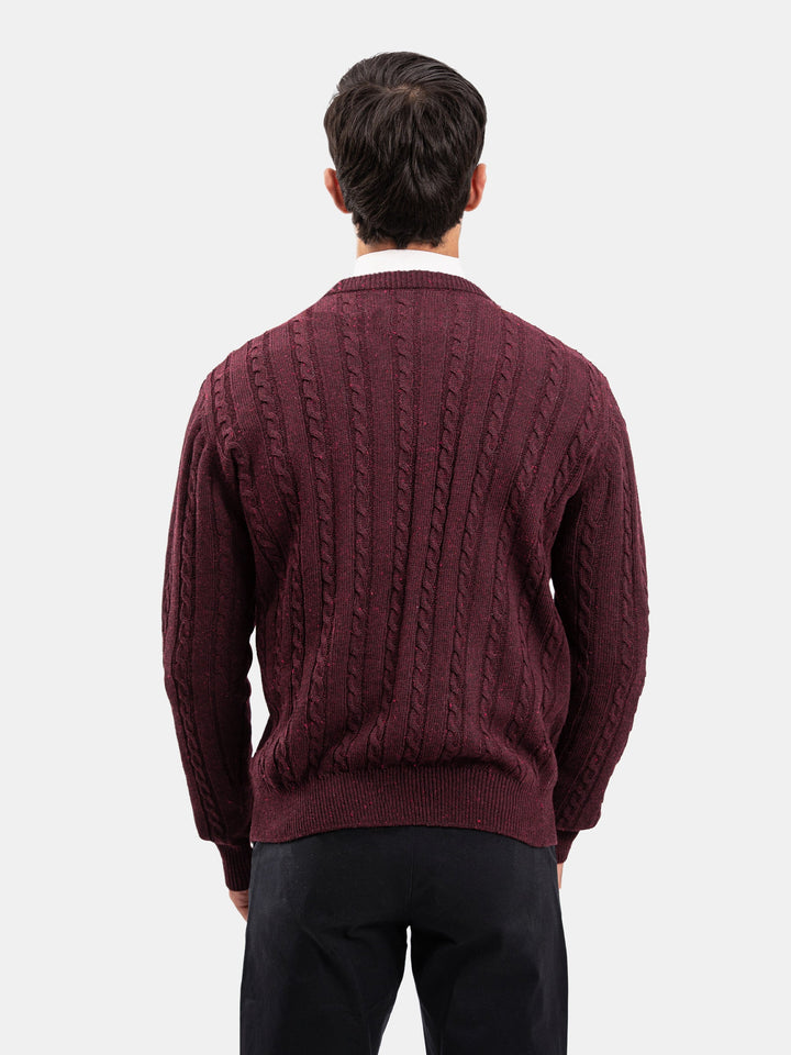 Brumano Mens RTW Solids Cotton 1 Piece Suit Burgundy Cable Crew Neck Winter Collection