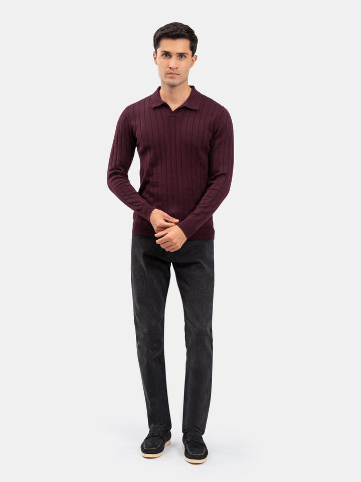 Brumano Mens RTW Solids Cotton Polo Suit Burgundy Needle Full Sleeve Winter Collection