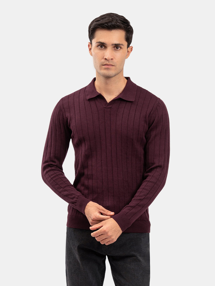 Brumano Mens RTW Solids Cotton Polo Suit Burgundy Needle Full Sleeve Winter Collection