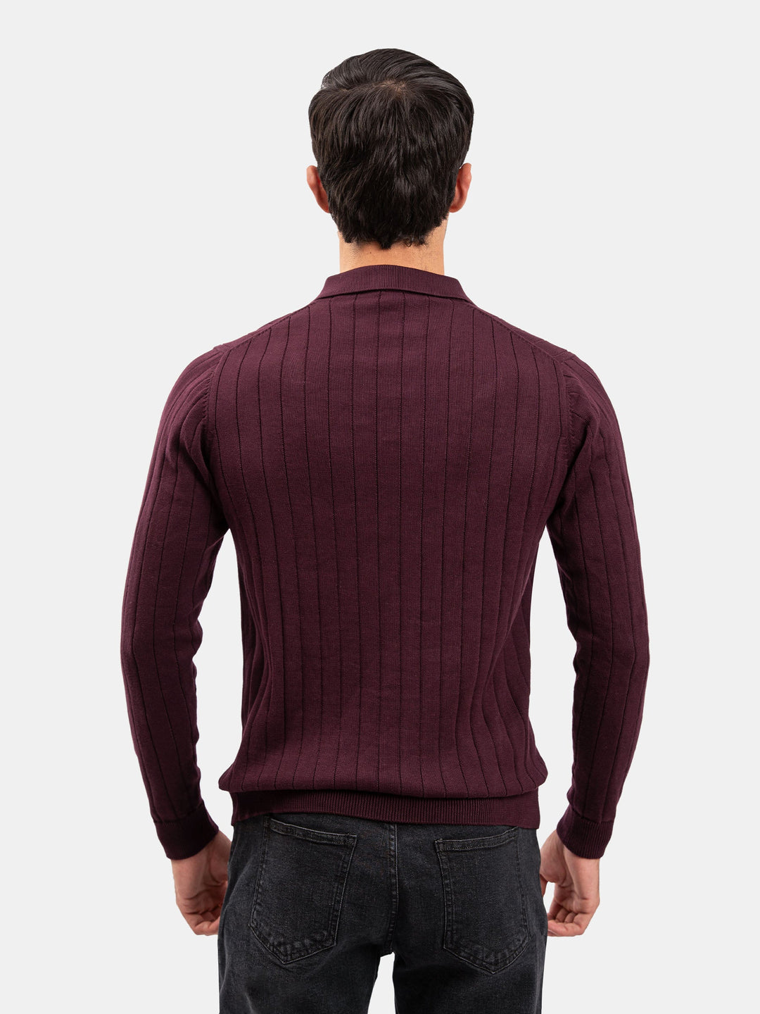 Brumano Mens RTW Solids Cotton Polo Suit Burgundy Needle Full Sleeve Winter Collection