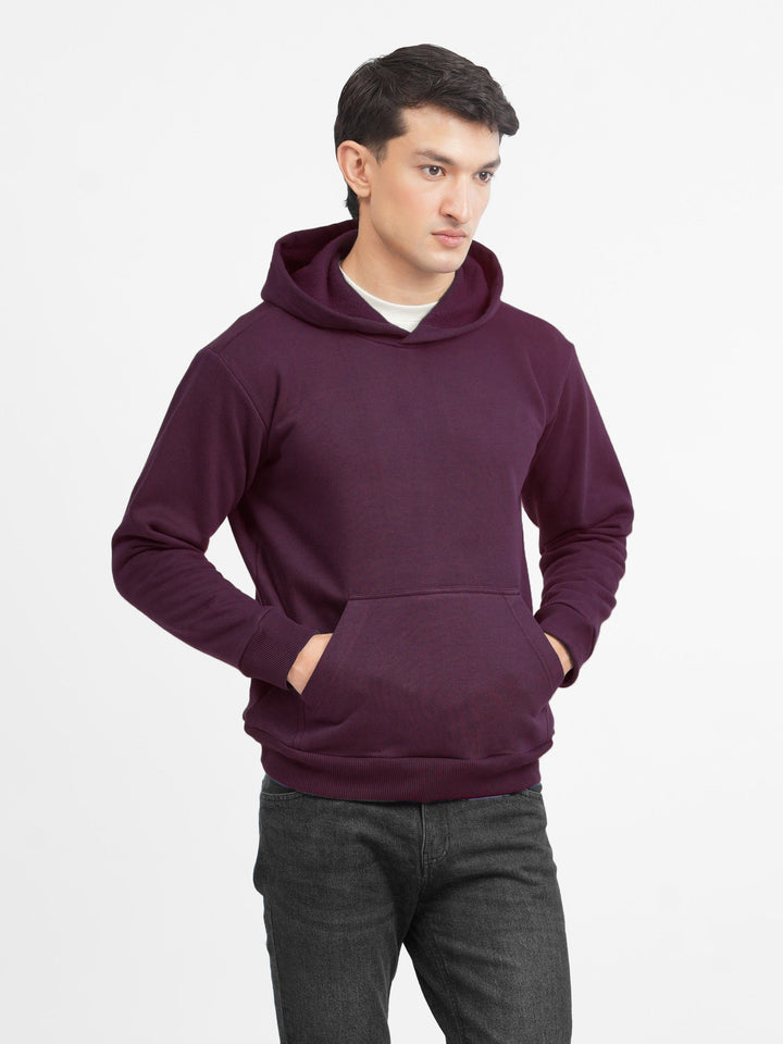 Brumano Mens RTW Solids Cotton 1 Piece Burgundy Fleece Hoodie Winter Collection