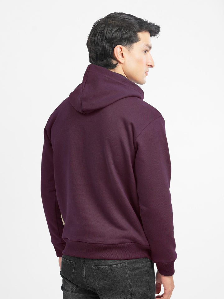 Brumano Mens RTW Solids Cotton 1 Piece Burgundy Fleece Hoodie Winter Collection
