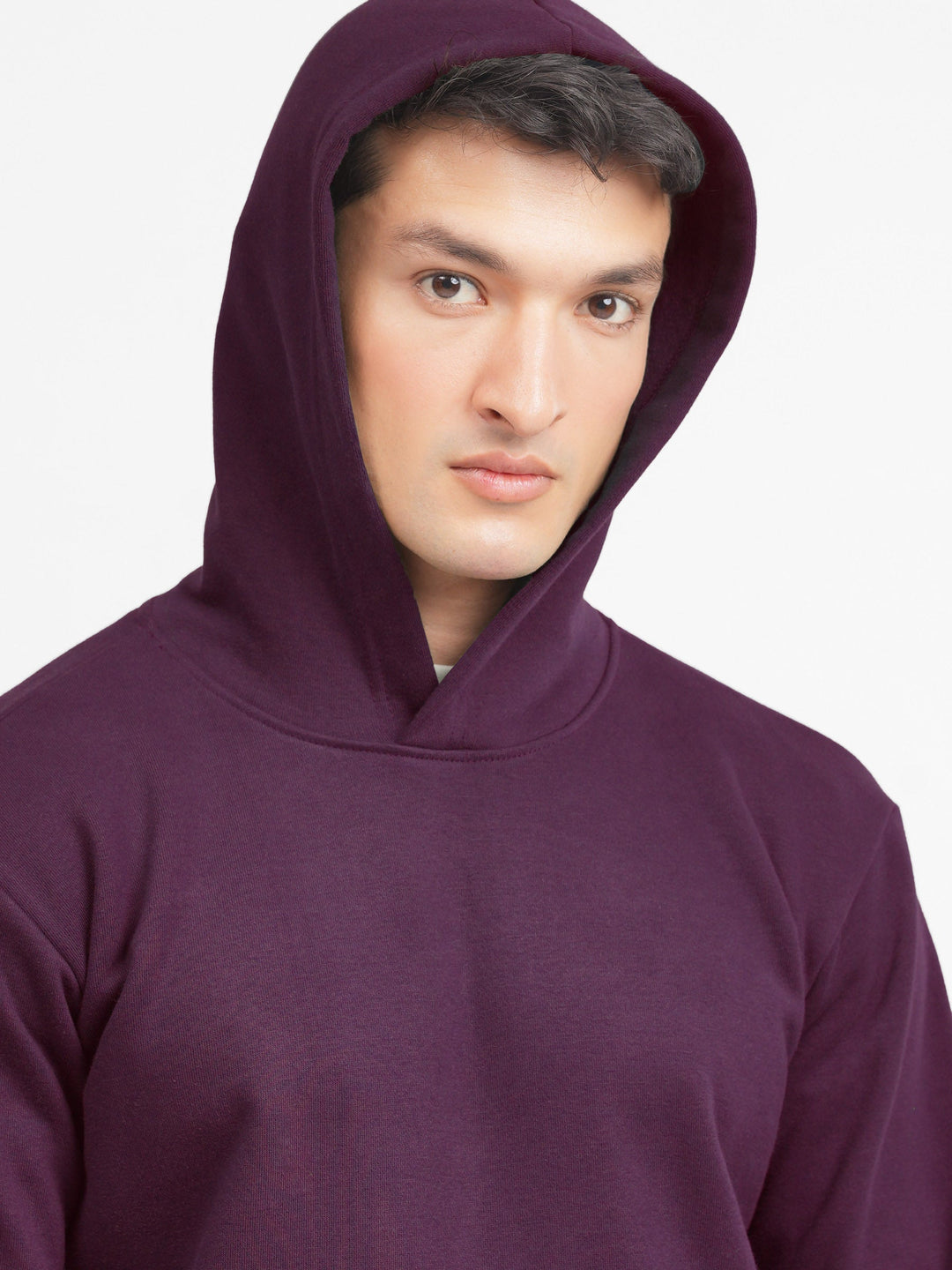 Brumano Mens RTW Solids Cotton 1 Piece Burgundy Fleece Hoodie Winter Collection