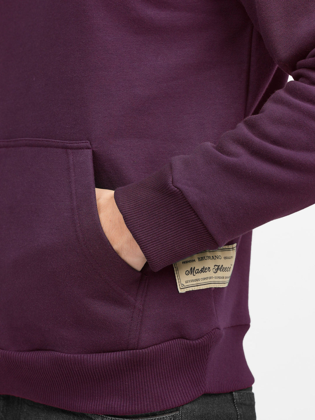 Brumano Mens RTW Solids Cotton 1 Piece Burgundy Fleece Hoodie Winter Collection