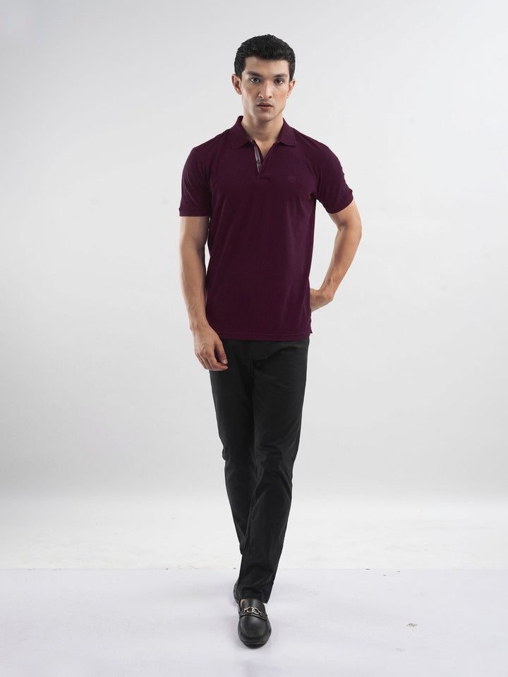 Brumano  Solids Cotton Polo Burgundy 100% Cotton Pique Polo