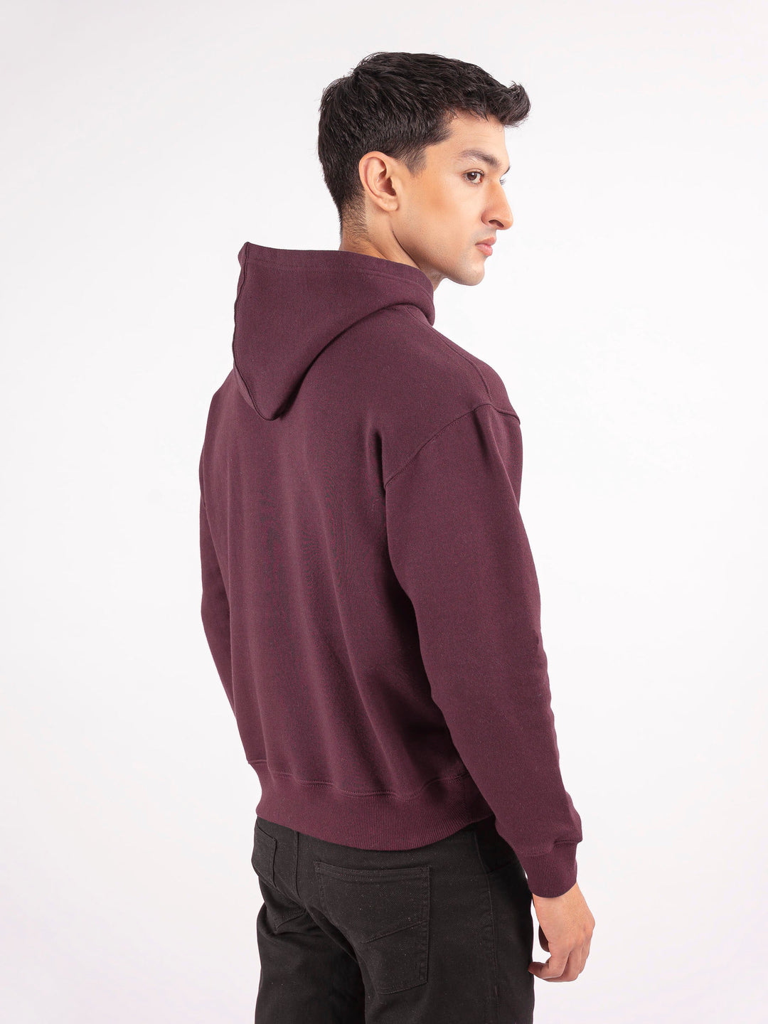 Brumano Embroidered Fleece Burgundy Embroidered Relaxed Fit Hoodie - Winter Collection