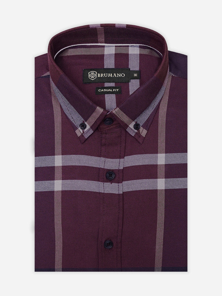 Brumano Ready To Wear Shirts Men 1 Piece Cotton Burgundy Flannel Checkered Shirt 0-31-025-4467 - Summer Collection